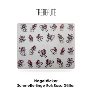 Nagelsticker Schmetteringe Rot/Rosa Glitter