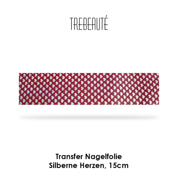 Transfer Nagelfolie - 15cm - Silberne Herzen / Hintergrund Magenta