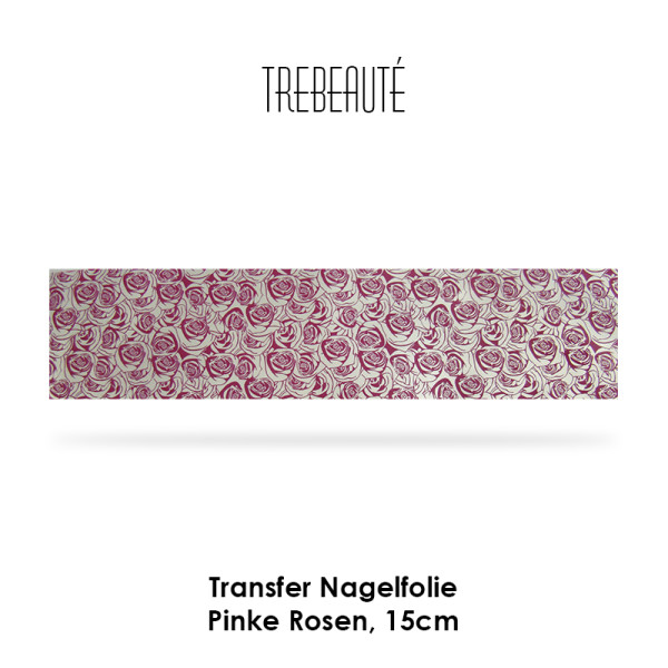 Transfer Nagelfolie - 15cm - Pinke Rosen / Hintergrund Silber