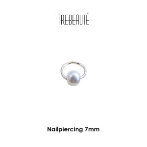 Nailart Piercing Ring mit Perlmutt Kugel - Silber