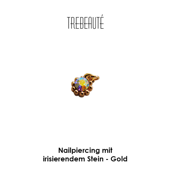 Nailart Piercing Ring mit irisierendem Stein - Gold